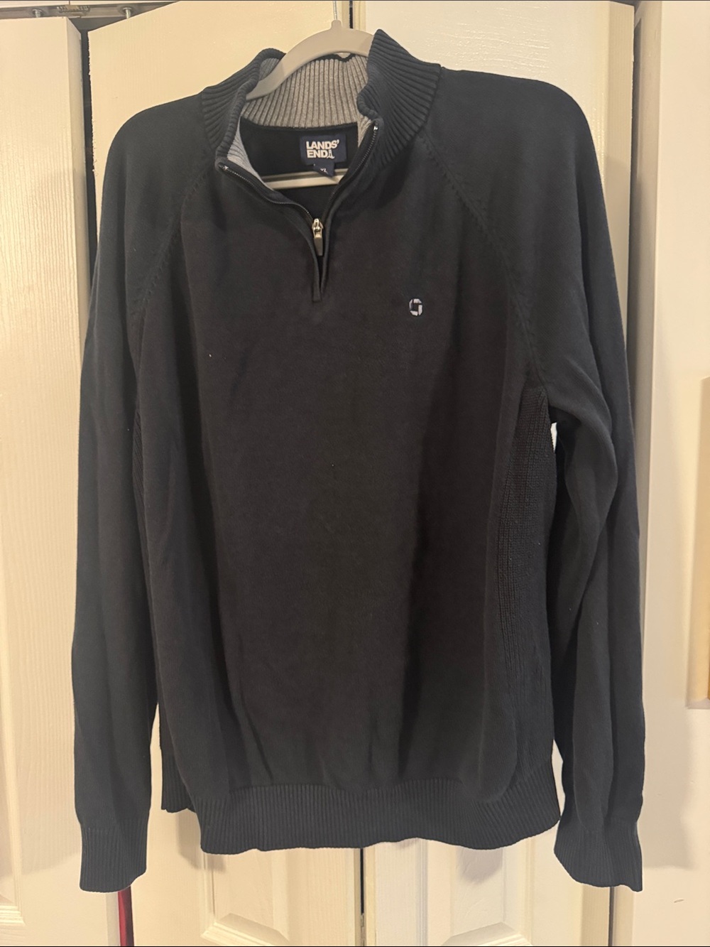 Chase Apparel Lands' End Black Half-Zip Sweater with Contrast Collar